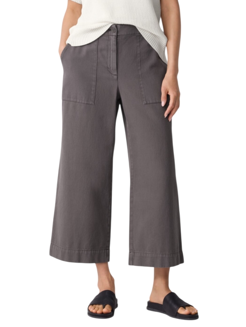 Eileen Fisher Cropped Wide-Leg Pants in Charcoal sz S